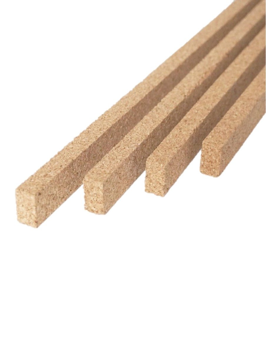Natural cork expansion strips cut into long rectangular sections