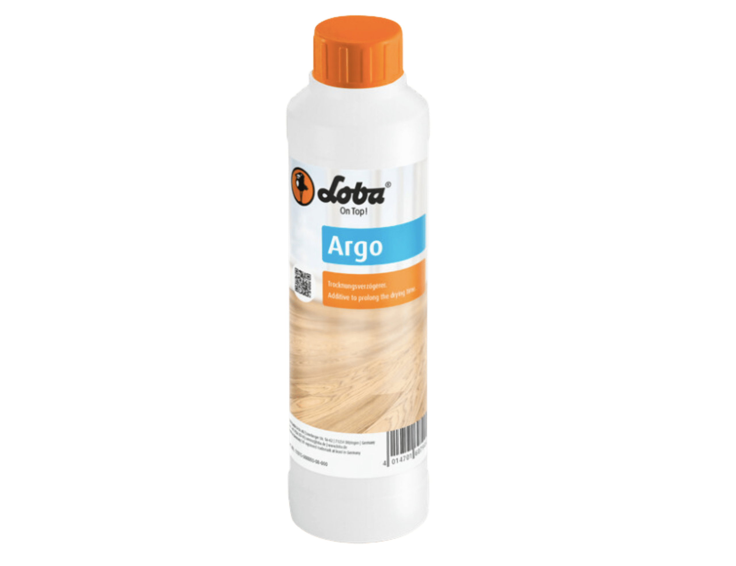 Cork flooring care solution in small bottle with orange cap