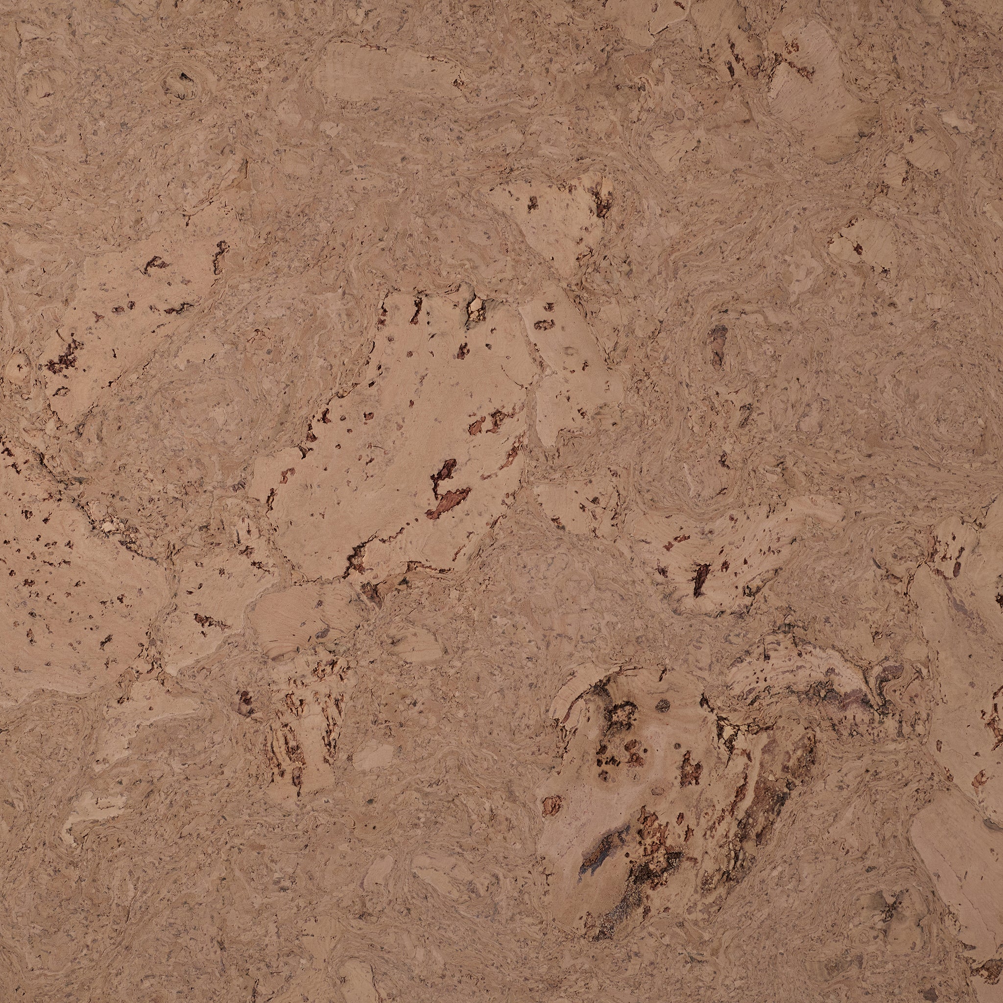 A close-up image of a rose-colored cork sheet showing the natural texture and variations in the material.